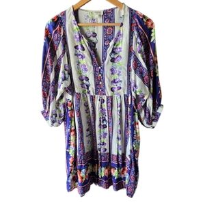 Umgee Floral Bohemian Women's Tunic Top Cottage Core Size Medium Rayon Spring